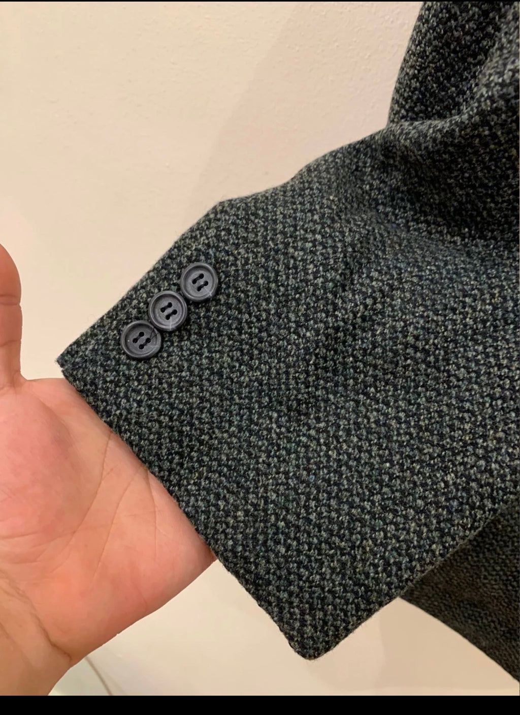 Vintage pure wool tweed green classic hunting jacket blazer 48R 48L XL