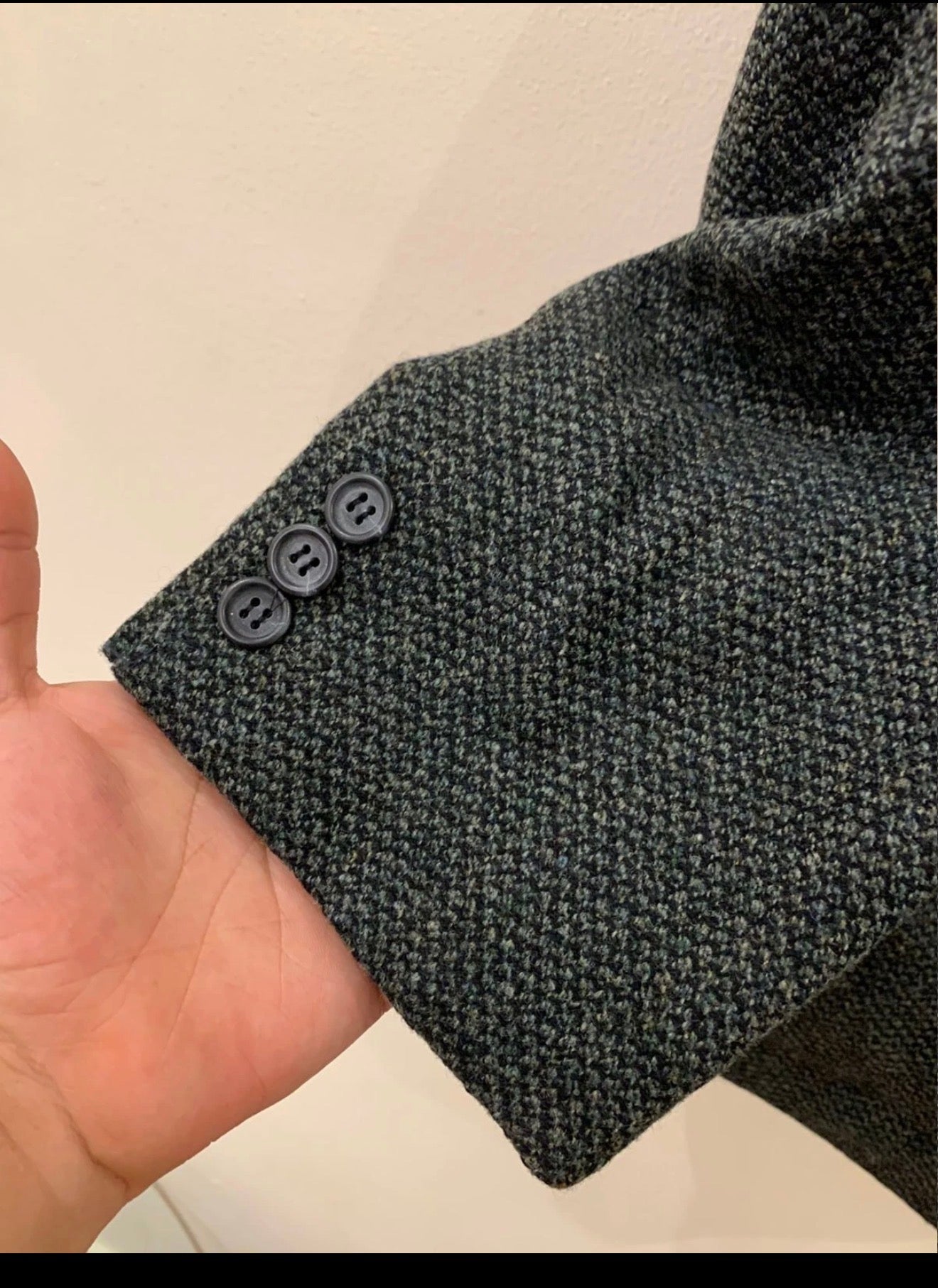 Vintage pure wool tweed green classic hunting jacket blazer 48R 48L XL