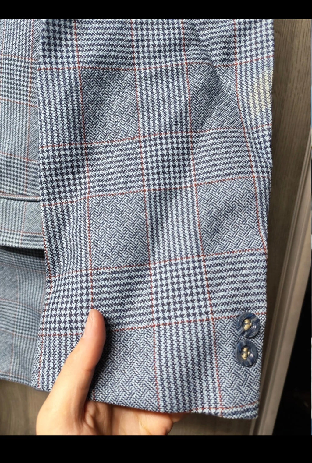 1970s Vintage pure wool tweed classic blue glen check 3 button suit 36R 36S