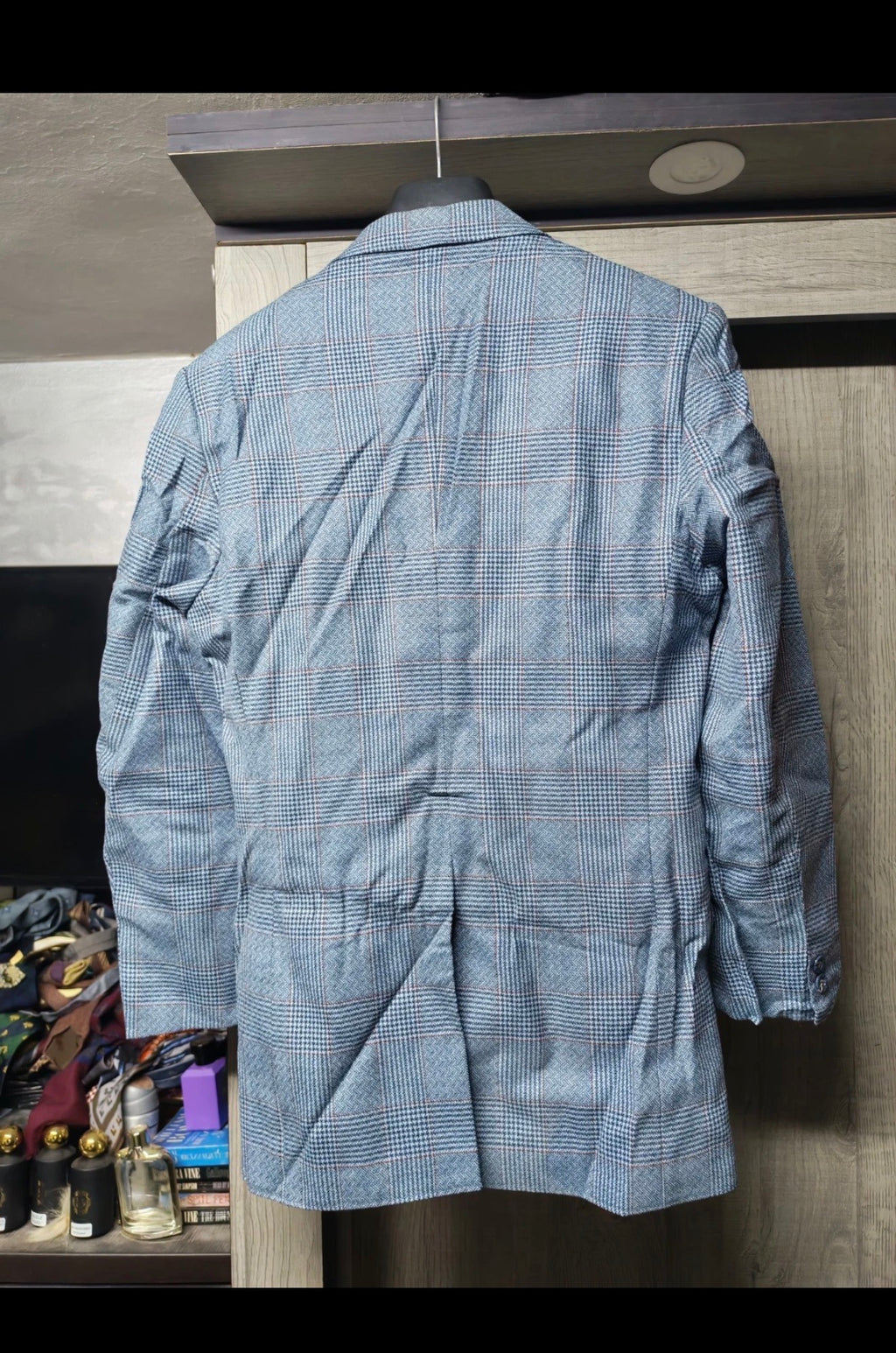 1970s Vintage pure wool tweed classic blue glen check 3 button suit 36R 36S