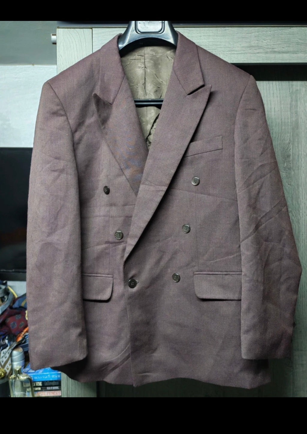 Vintage Wool blend double breasted gangster burgundy classic suit 40R