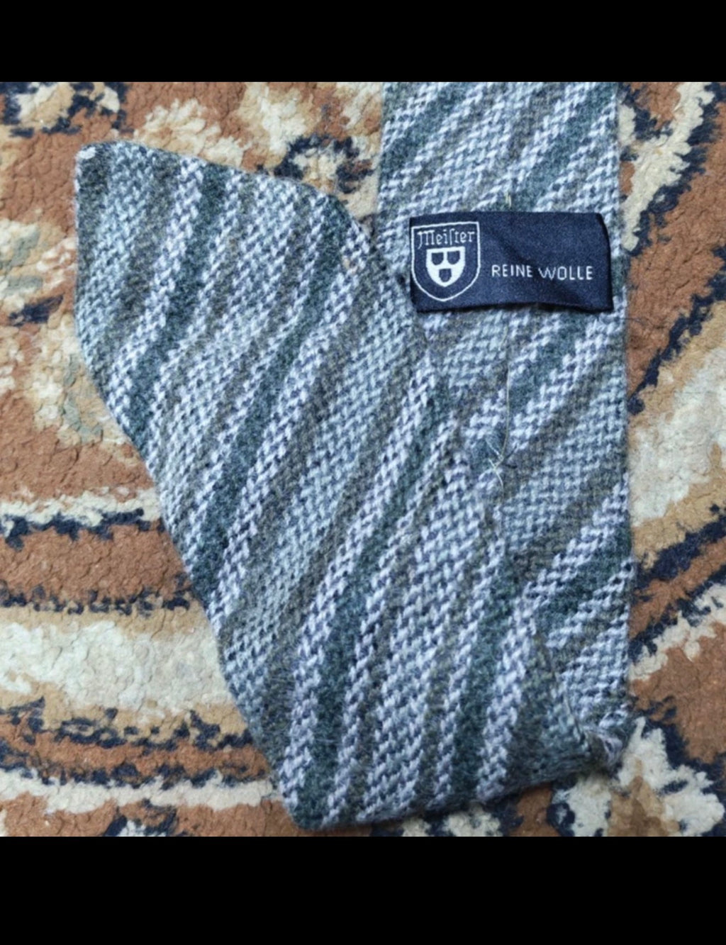 mens vintage classic 100% pure wool Retro camouflage striped green neck tie