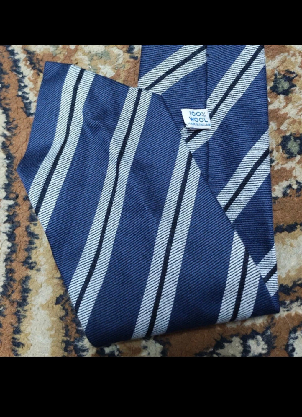 Vintage classic 100% pure wool Retro striped gray navy neck tie