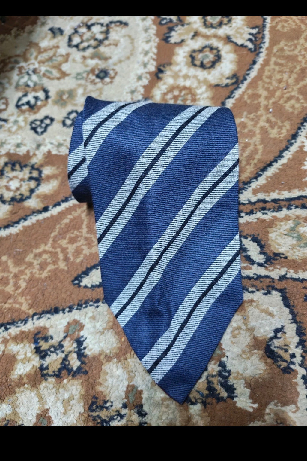 Vintage classic 100% pure wool Retro striped gray navy neck tie