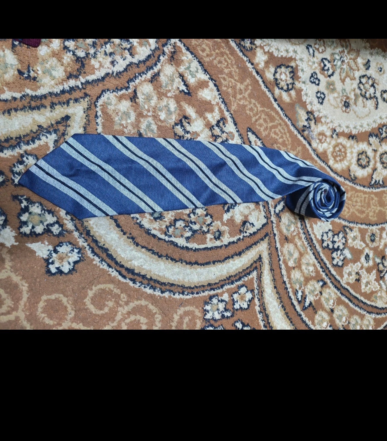 Vintage classic 100% pure wool Retro striped gray navy neck tie