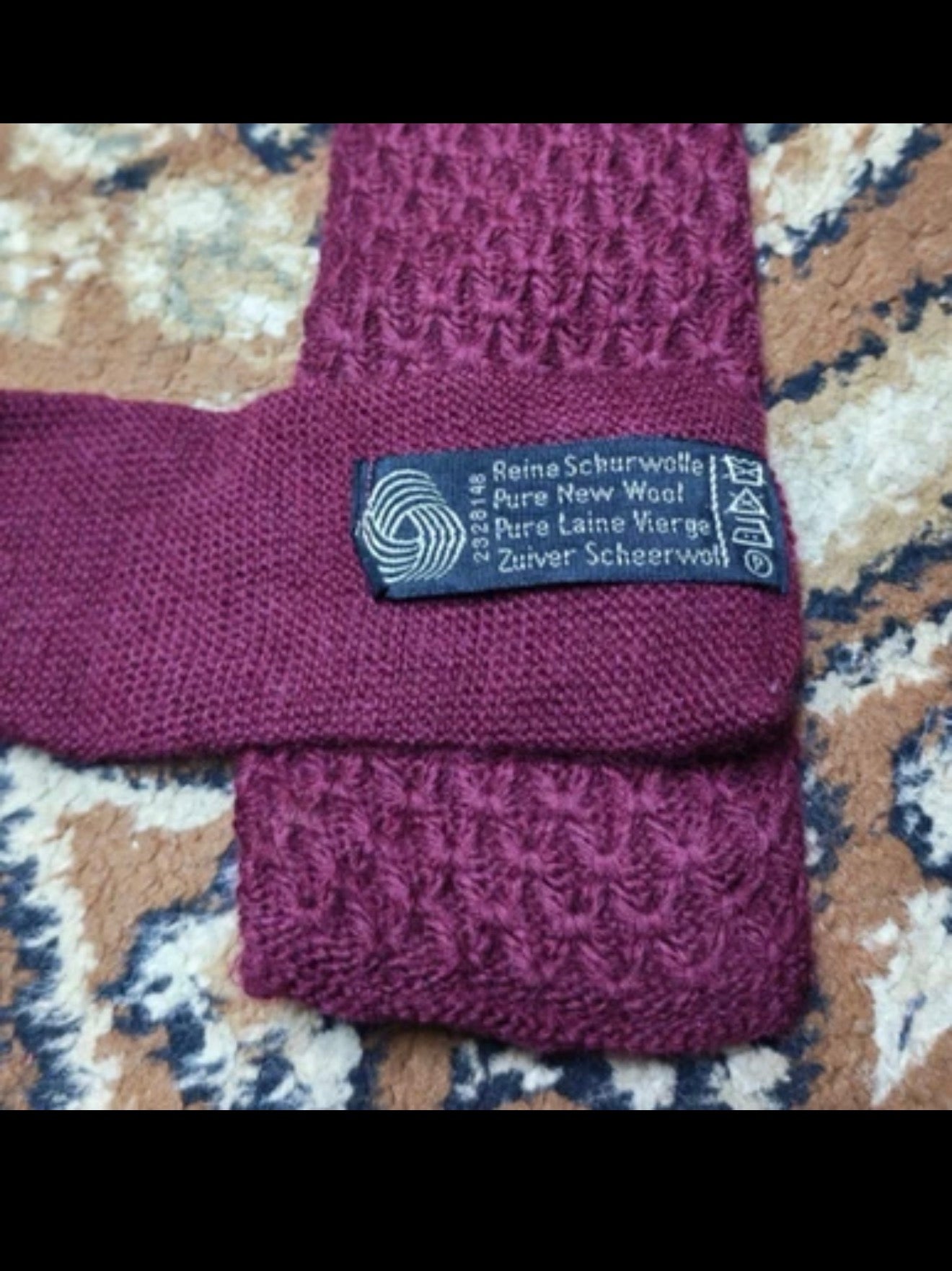 mens vintage classic 100% pure wool luxury square cut knitted burgundy neck tie