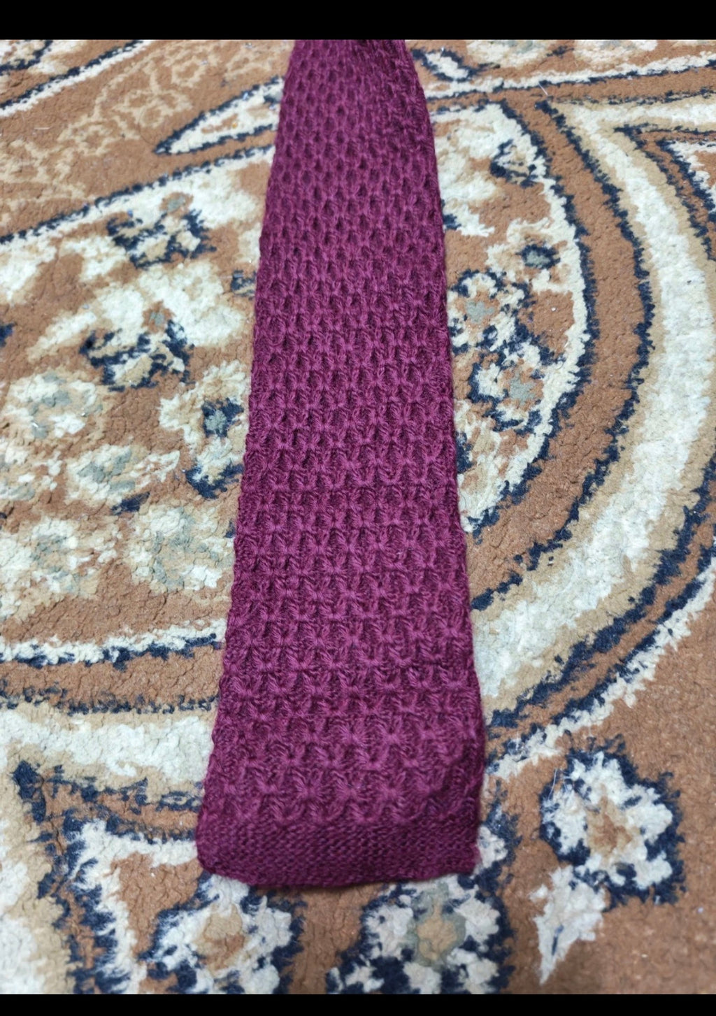mens vintage classic 100% pure wool luxury square cut knitted burgundy neck tie