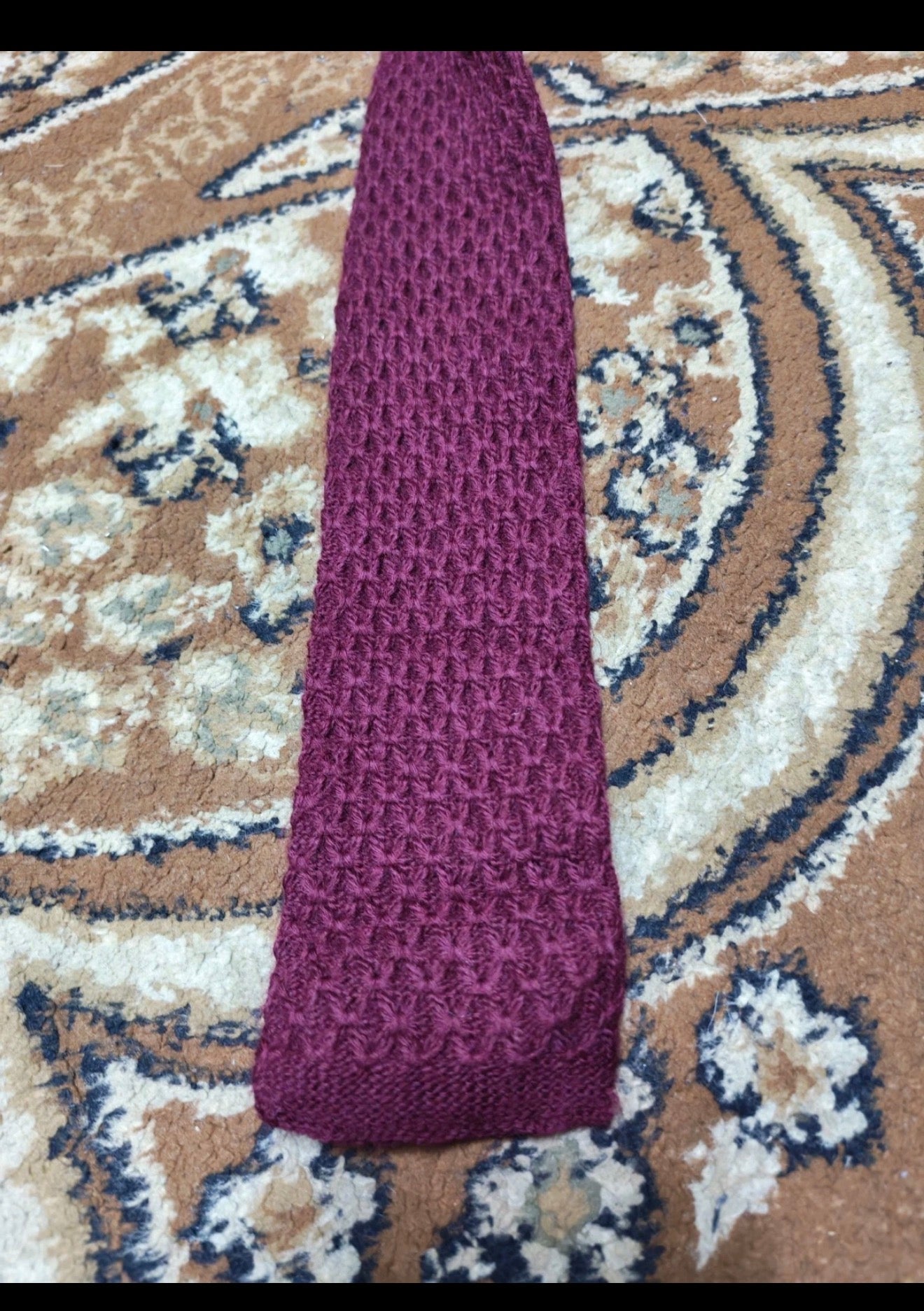 mens vintage classic 100% pure wool luxury square cut knitted burgundy neck tie