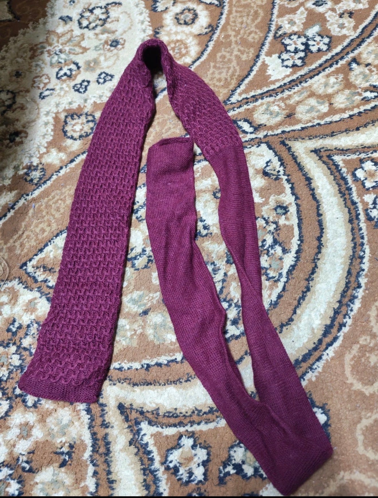 mens vintage classic 100% pure wool luxury square cut knitted burgundy neck tie