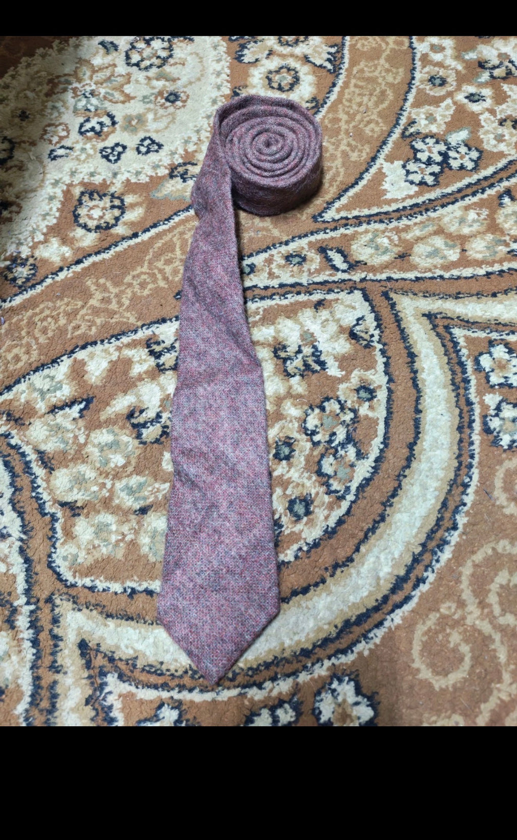 Vintage classic 100% pure wool handwoven tweed Retro brownish neck tie