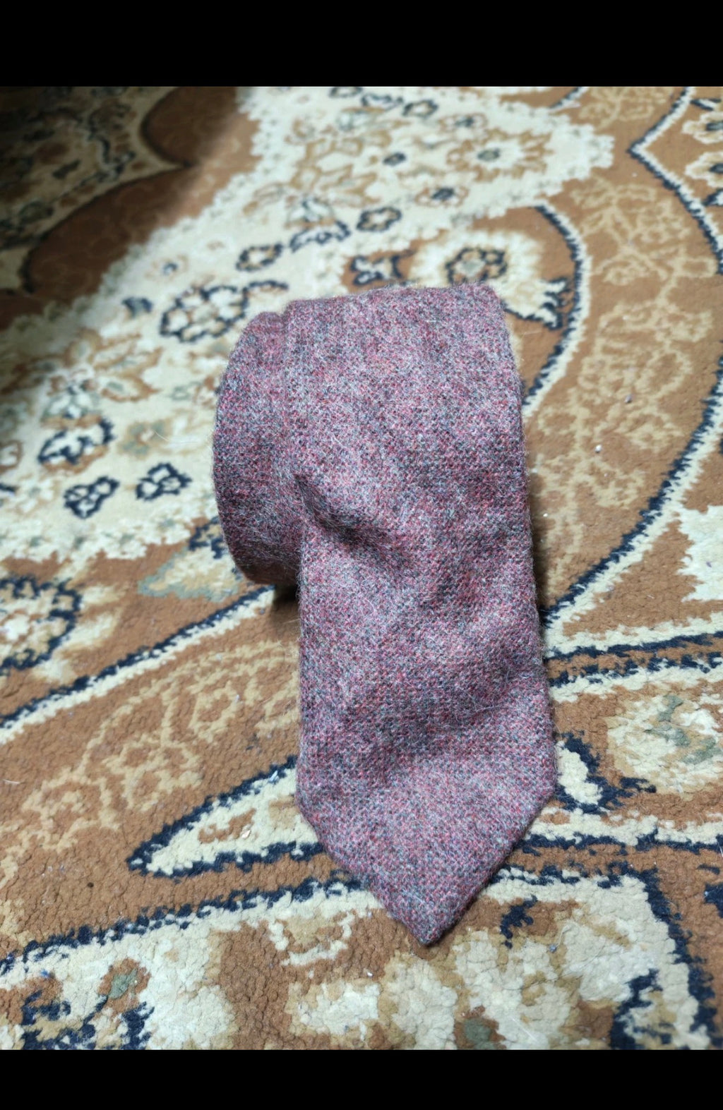 Vintage classic 100% pure wool handwoven tweed Retro brownish neck tie