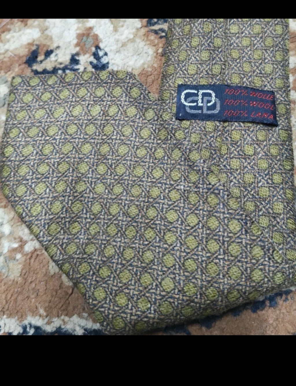 mens vintage classic 100% pure wool Retro camouflage green brown neck tie