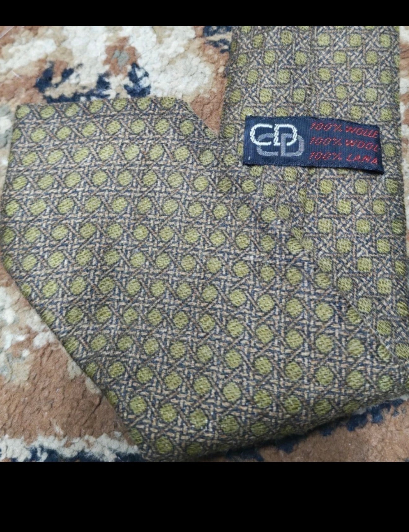 mens vintage classic 100% pure wool Retro camouflage green brown neck tie