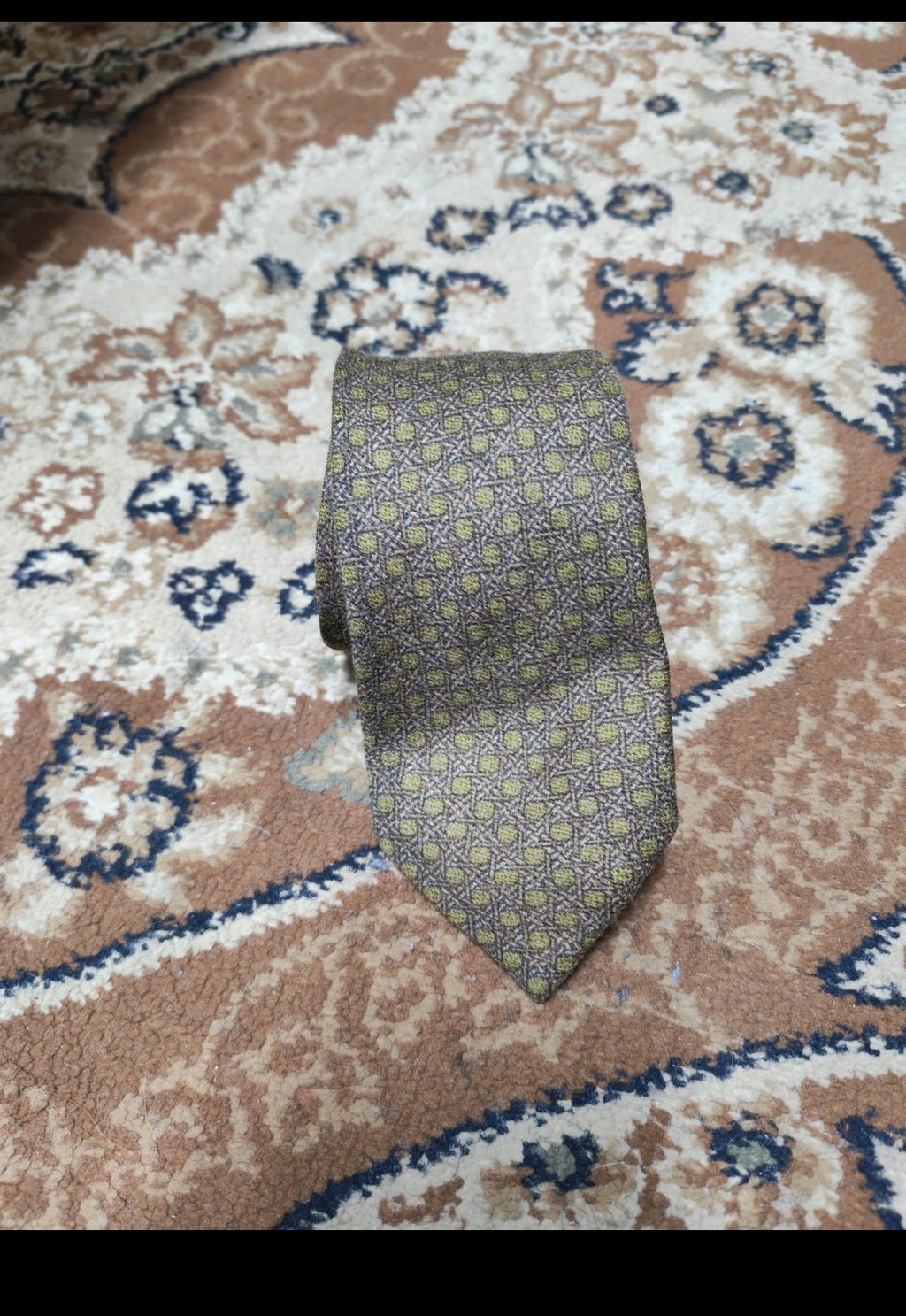 mens vintage classic 100% pure wool Retro camouflage green brown neck tie