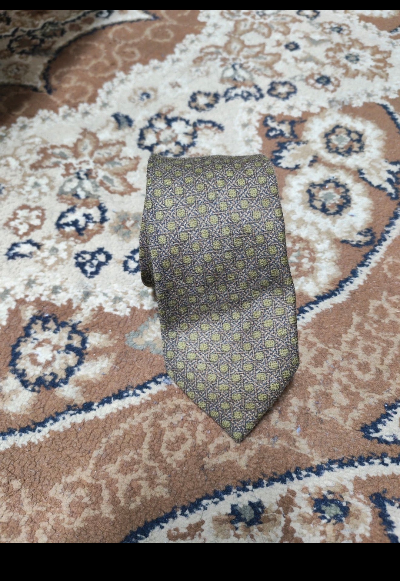 mens vintage classic 100% pure wool Retro camouflage green brown neck tie