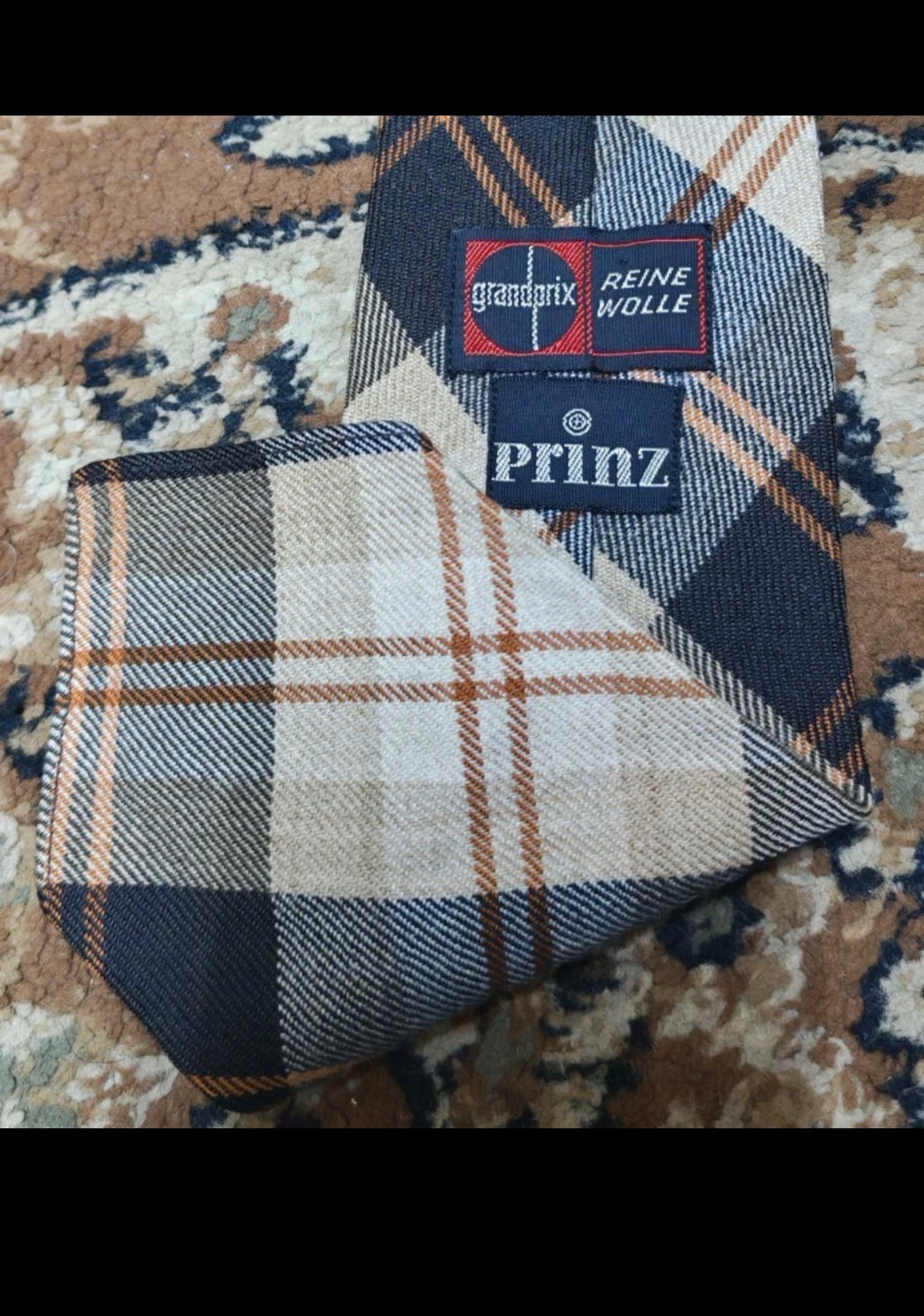 Vintage Grandprix classic 100% pure wool Retro tartan plaid brown neck tie