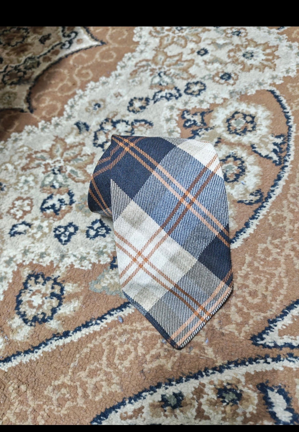 Vintage Grandprix classic 100% pure wool Retro tartan plaid brown neck tie