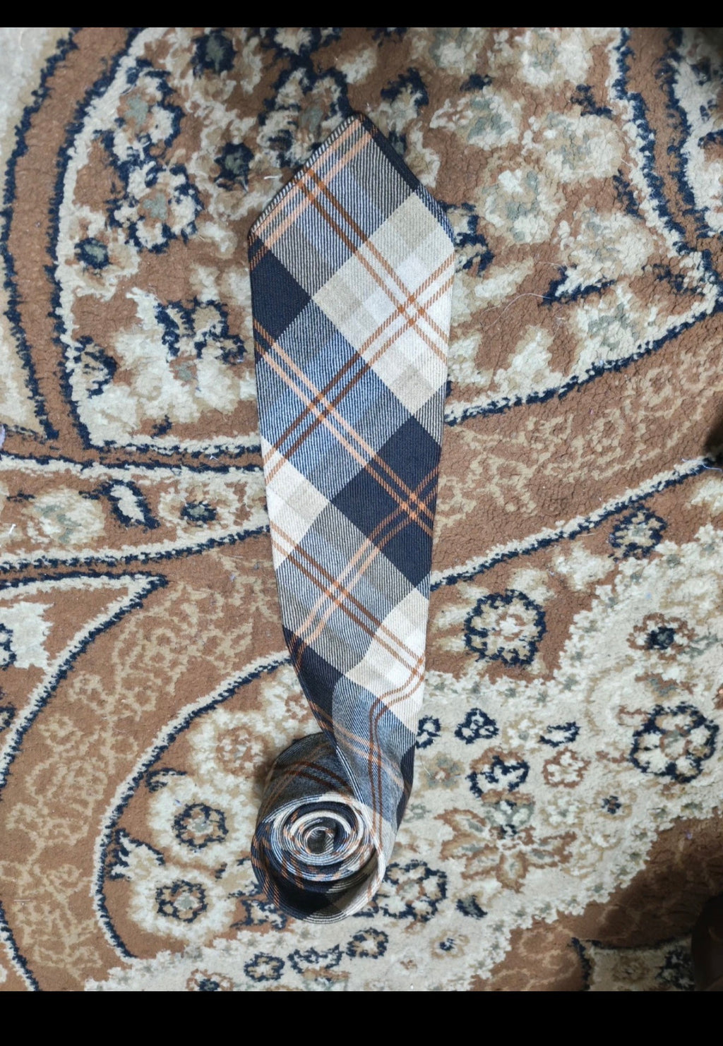 Vintage Grandprix classic 100% pure wool Retro tartan plaid brown neck tie