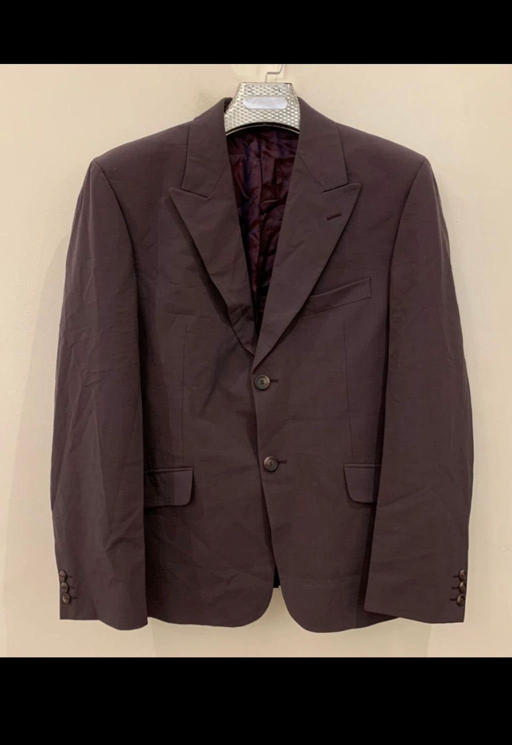 Vintage wool blend classic peak lapel purple 2 button suit 40R 40L