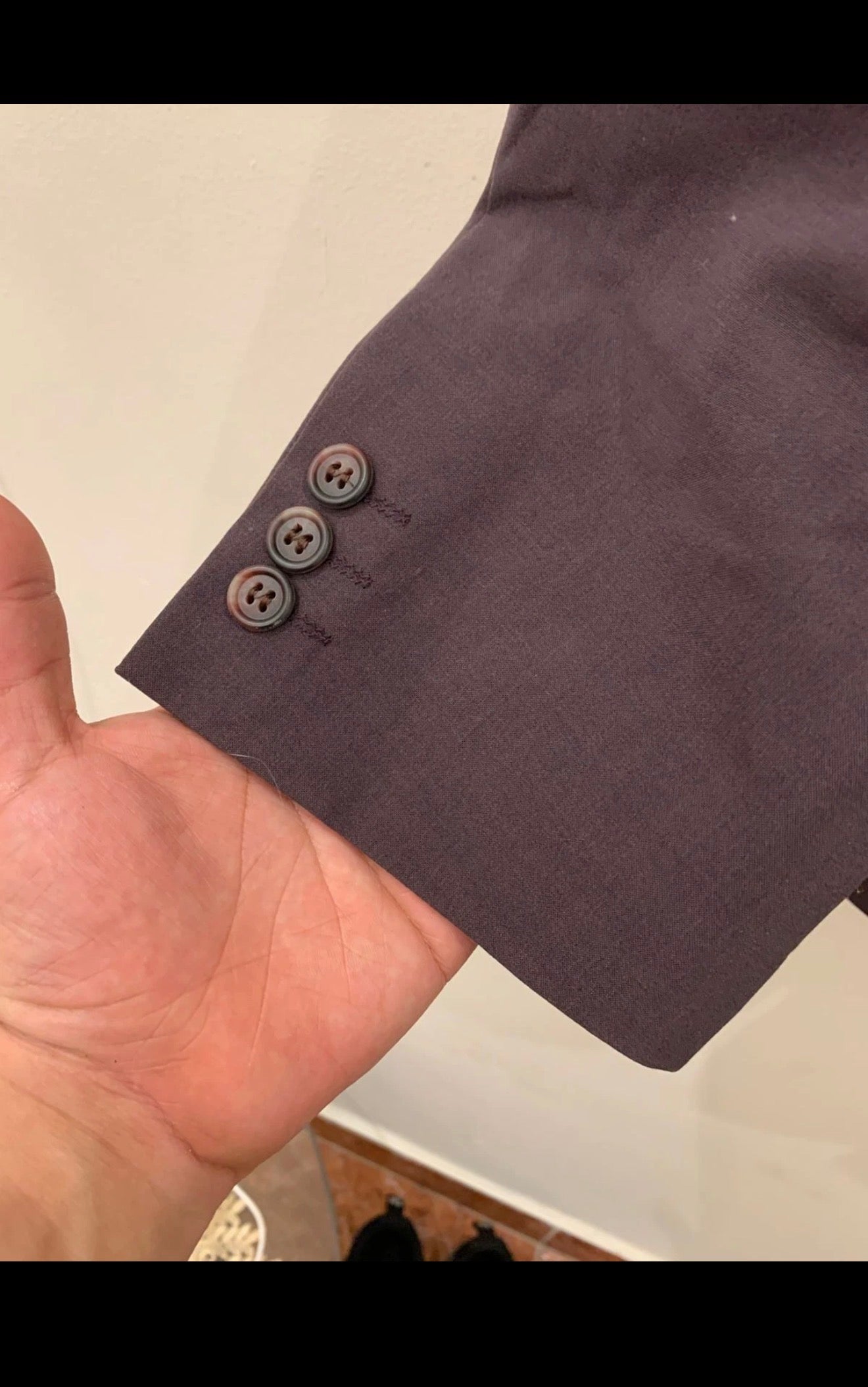 Vintage wool blend classic peak lapel purple 2 button suit 40R 40L