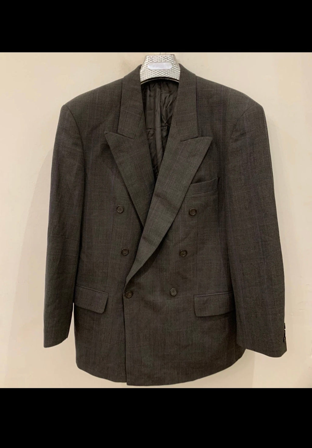 Vintage pure wool double breasted glen check brownish classic suit 42R