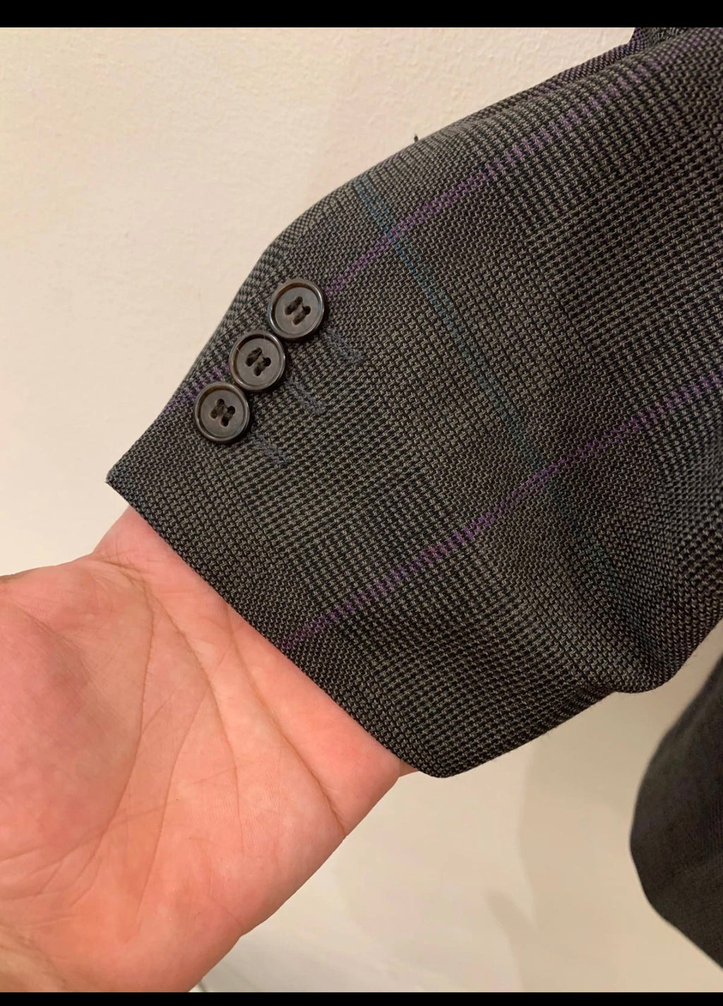 Vintage pure wool double breasted glen check brownish classic suit 42R