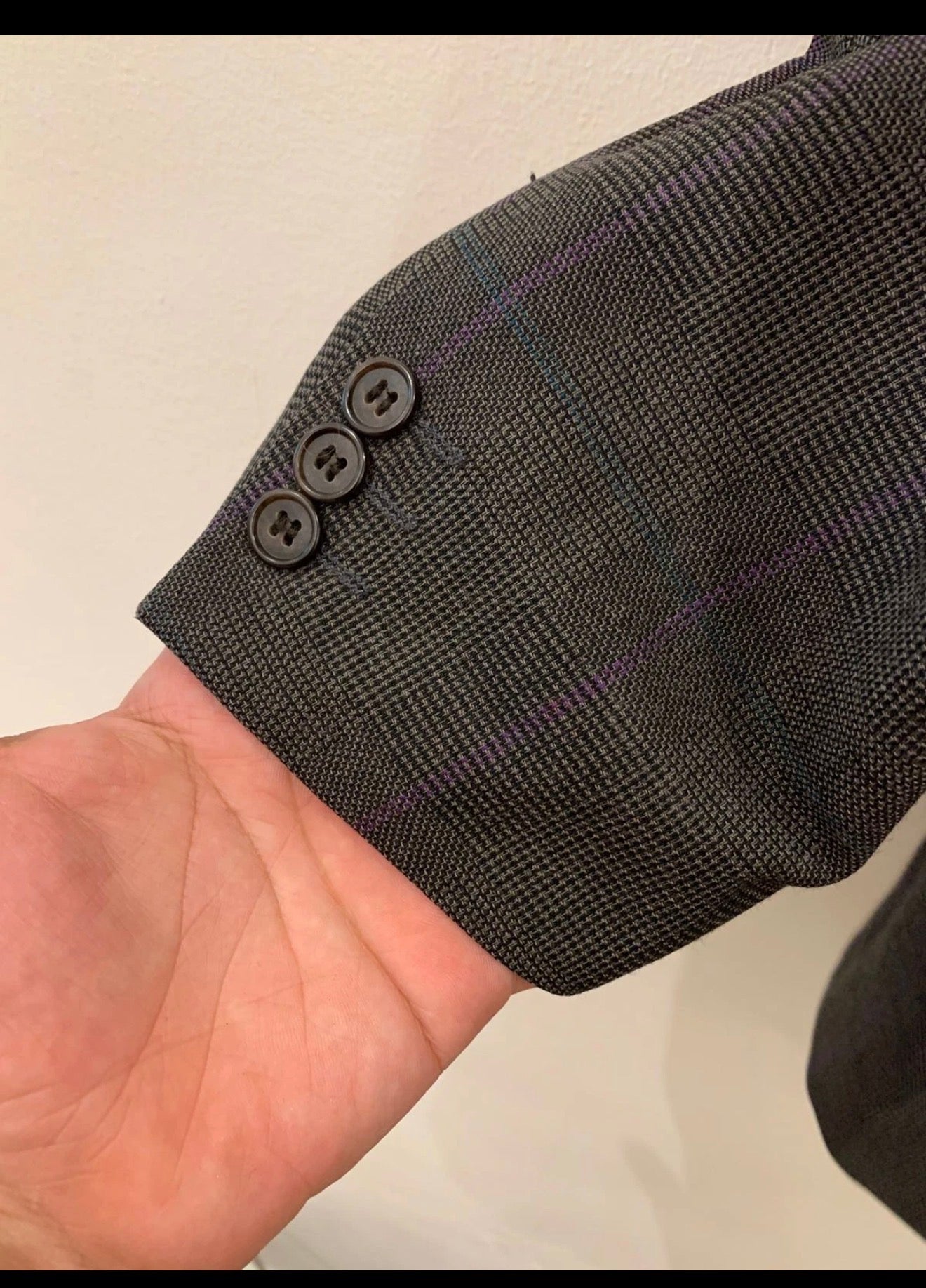 Vintage pure wool double breasted glen check brownish classic suit 42R