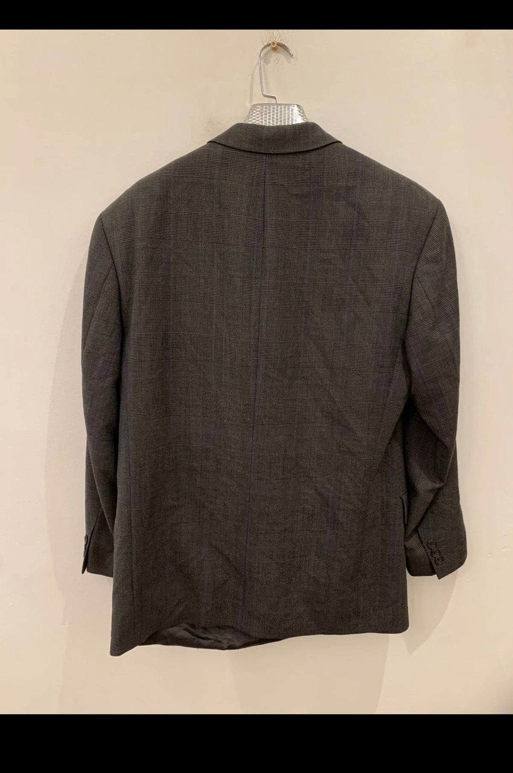 Vintage pure wool double breasted glen check brownish classic suit 42R