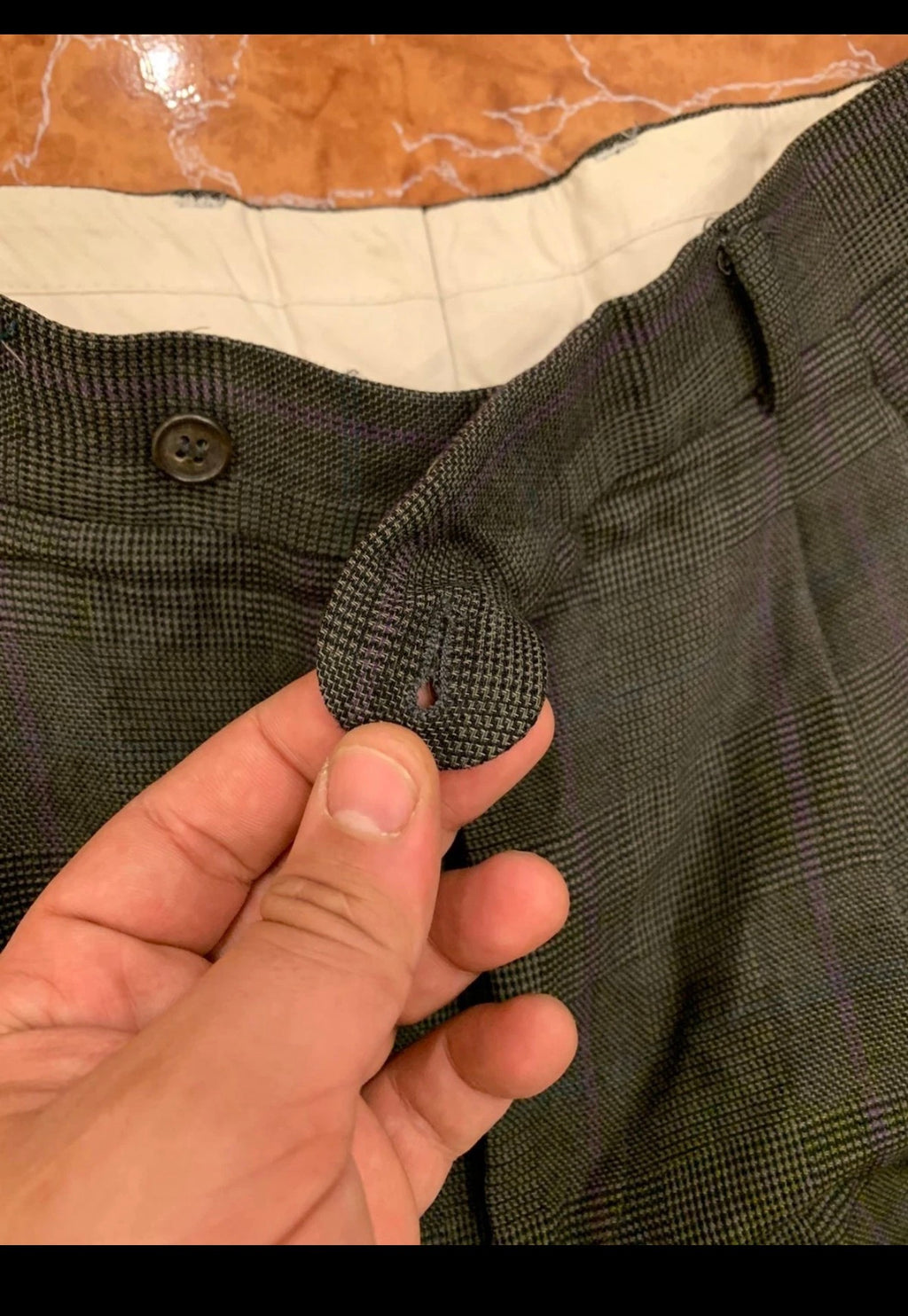 Vintage pure wool double breasted glen check brownish classic suit 42R