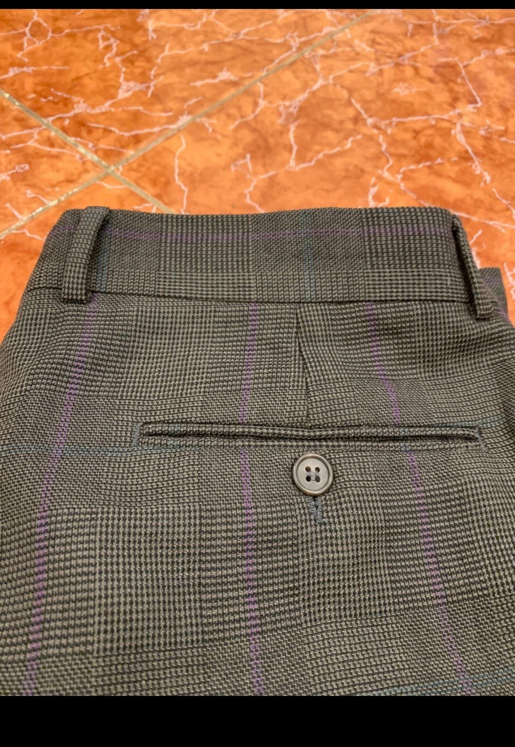 Vintage pure wool double breasted glen check brownish classic suit 42R