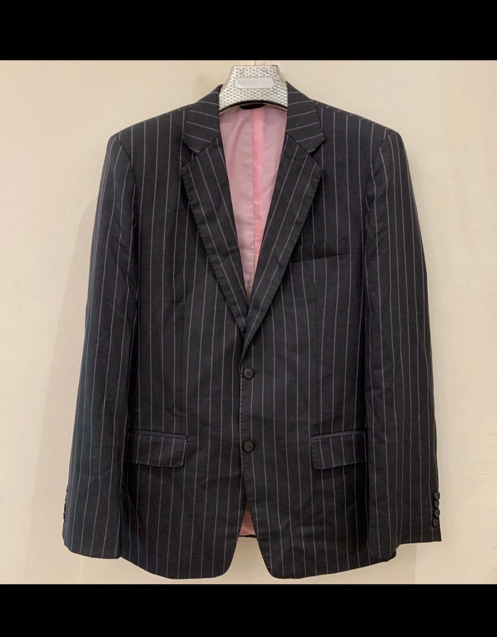 Vintage Superfine wool charcoal striped classic 2 button suit 38L