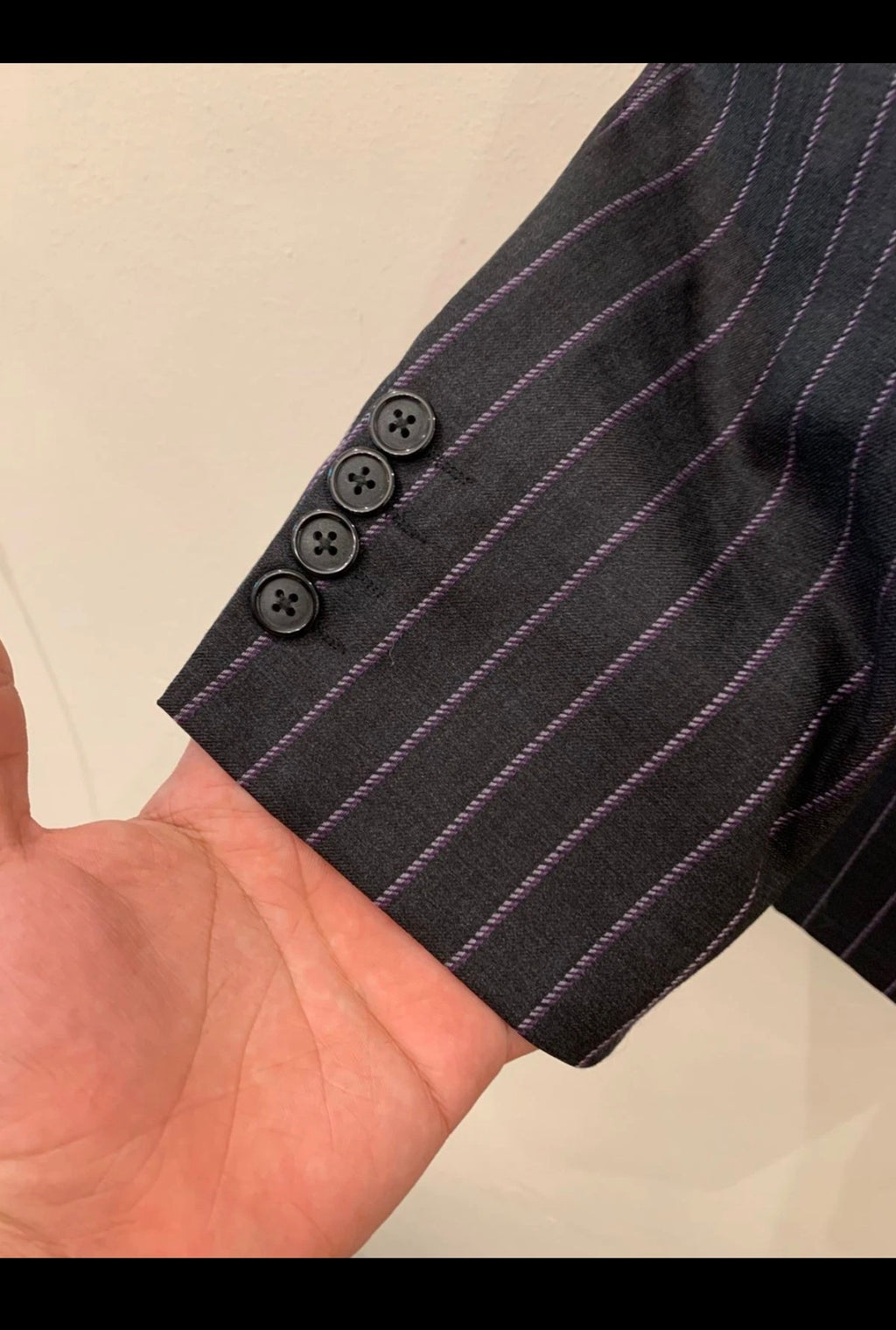 Vintage Superfine wool charcoal striped classic 2 button suit 38L
