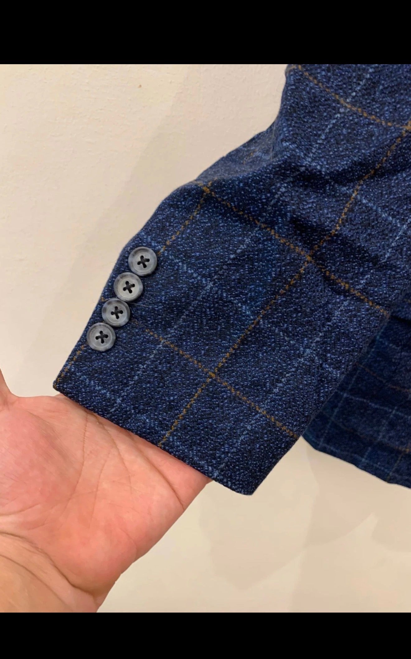 Vintage pure wool tweed Windowpane blue classic hunting jacket blazer 42R 44R