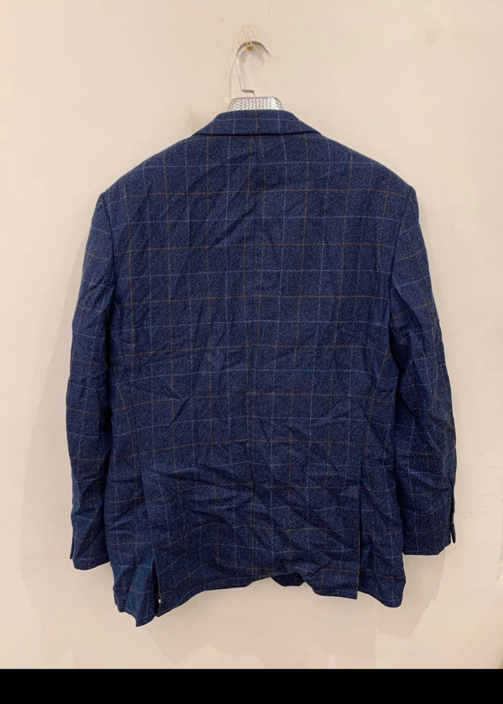 Vintage pure wool tweed Windowpane blue classic hunting jacket blazer 42R 44R
