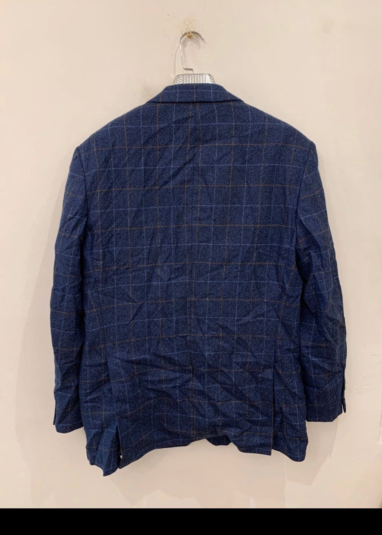 Vintage pure wool tweed Windowpane blue classic hunting jacket blazer 42R 44R