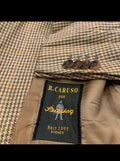 Vintage R. Caruso Wool Silk Flax houndstooth brown jacket blazer 44R 44L
