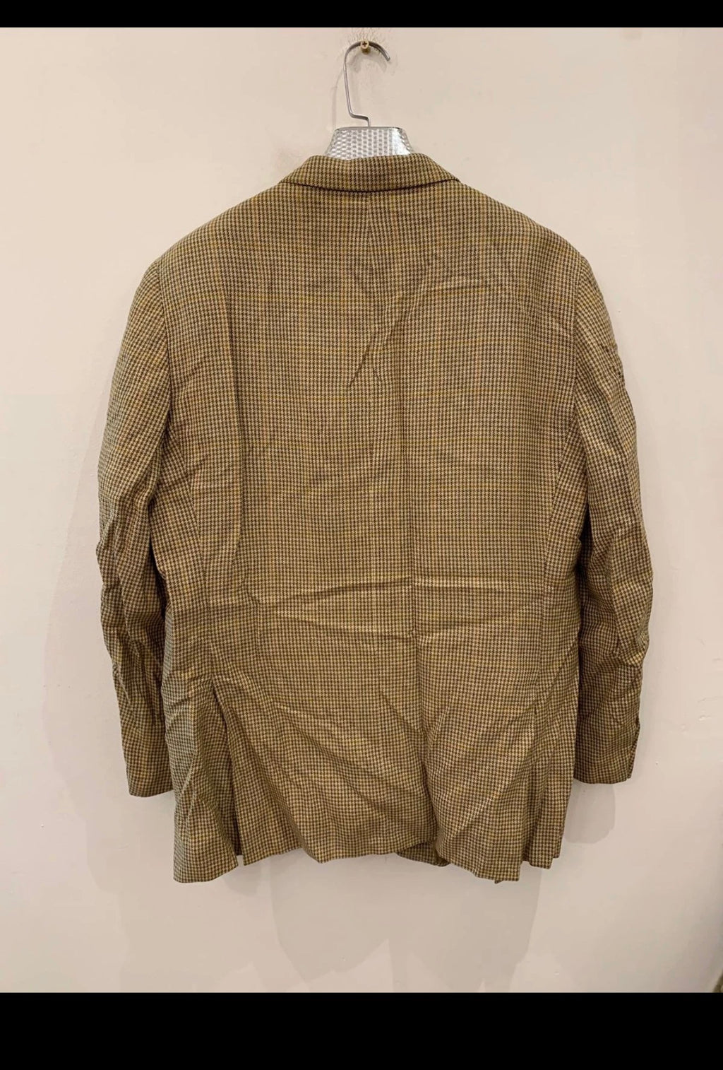 Vintage R. Caruso Wool Silk Flax houndstooth brown jacket blazer 44R 44L