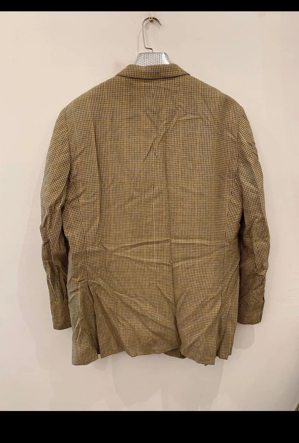 Vintage R. Caruso Wool Silk Flax houndstooth brown jacket blazer 44R 44L