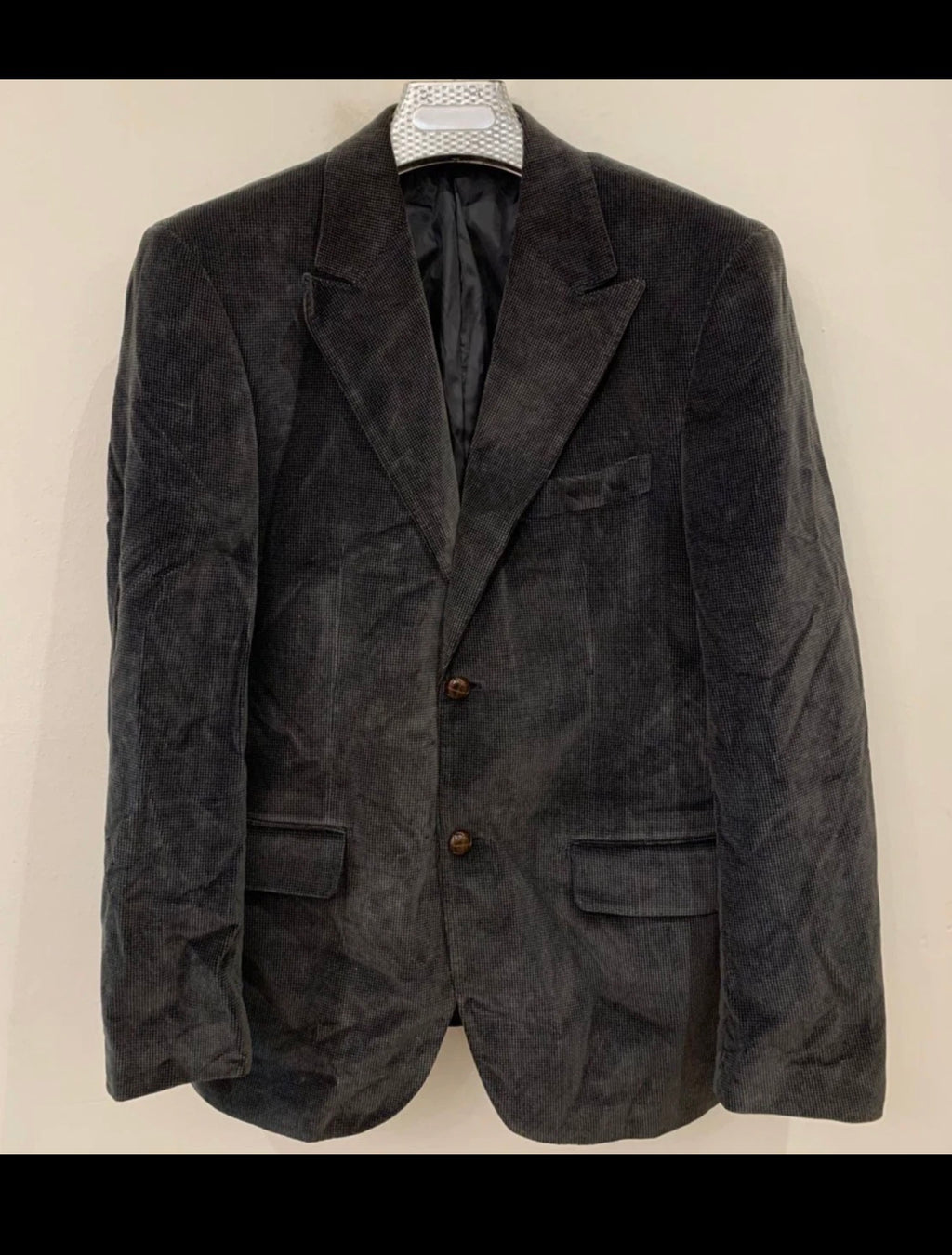 Vintage 100% cotton velvet peak lapel classic charcoal jacket blazer 40R 40L