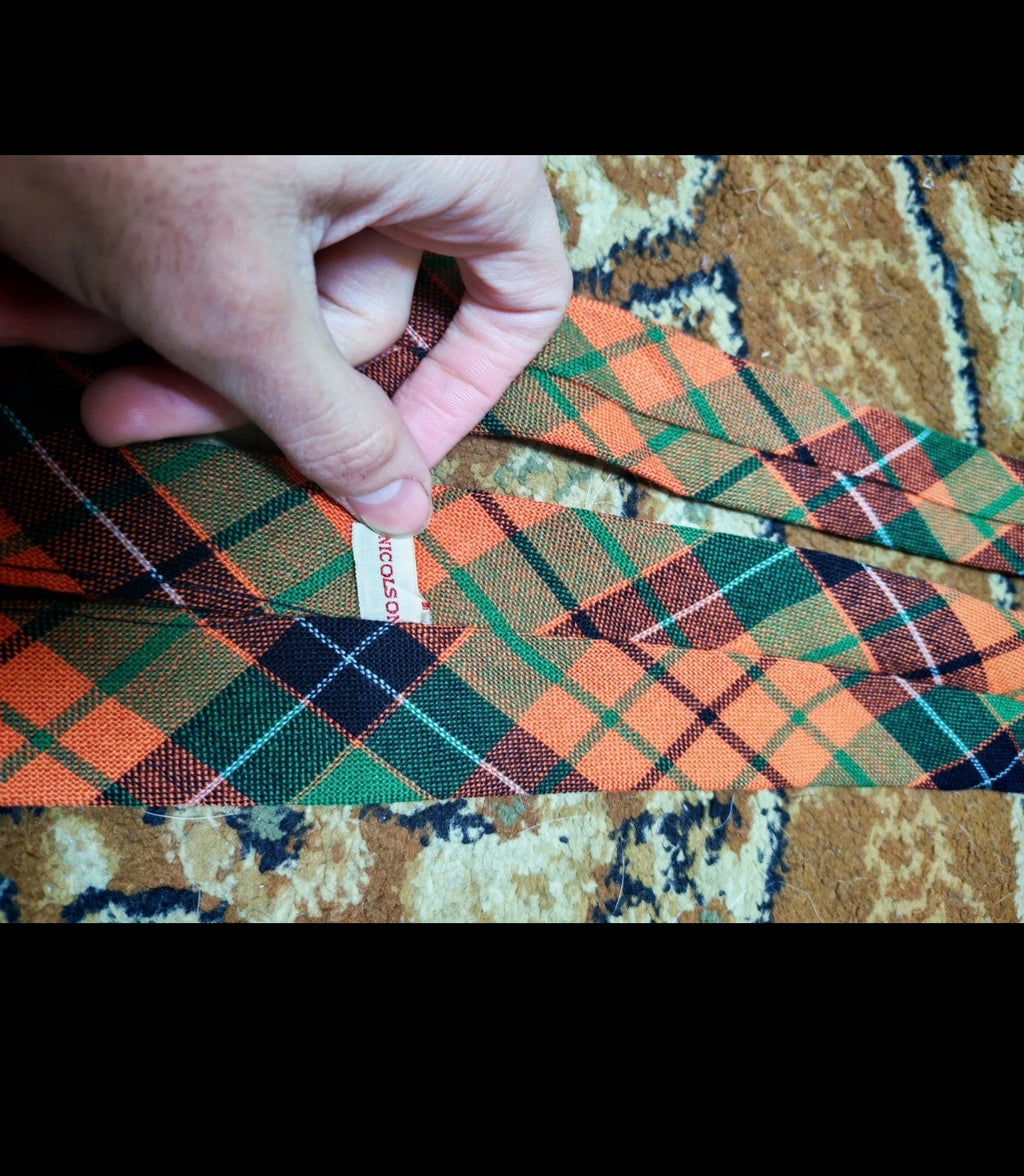 Vintage classic 100% pure wool Retro tartan plaid 1950s neck tie