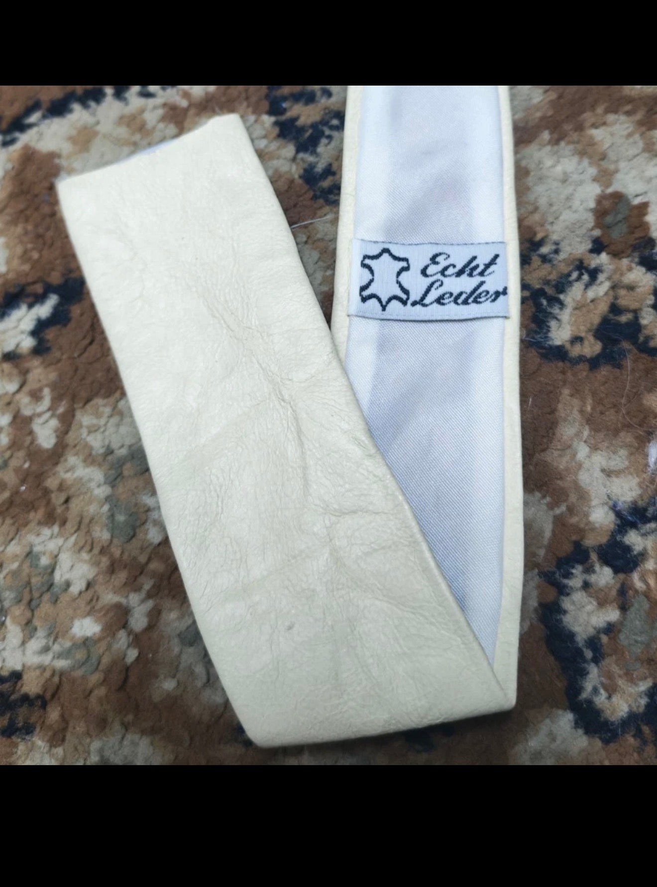 mens vintage handmade classic Genuine leather luxury beige skinny neck tie