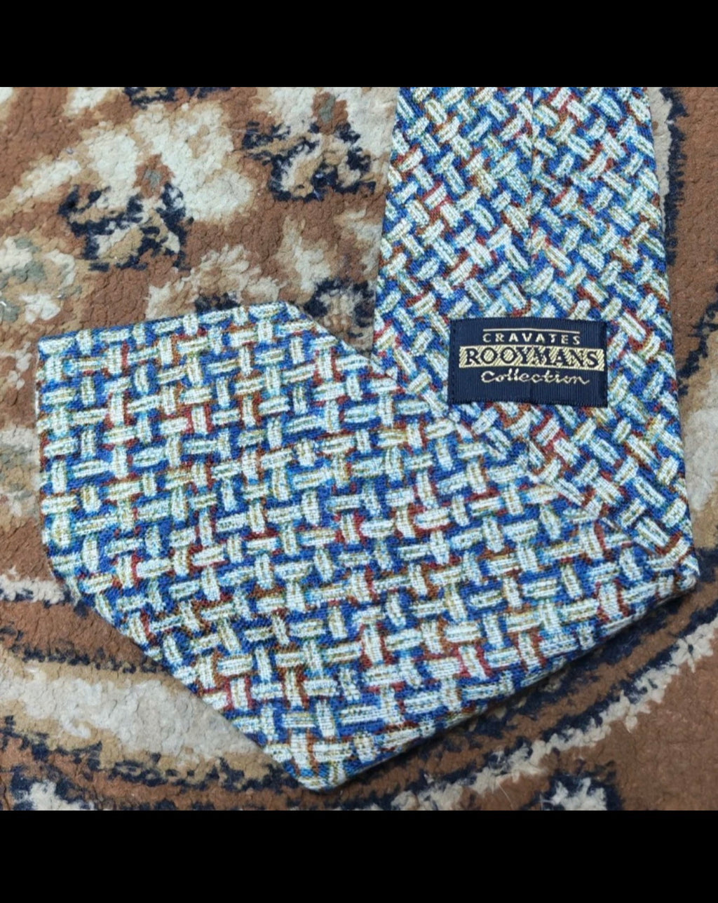 mens vintage classic 100% pure silk geometric handwoven knitneck tie