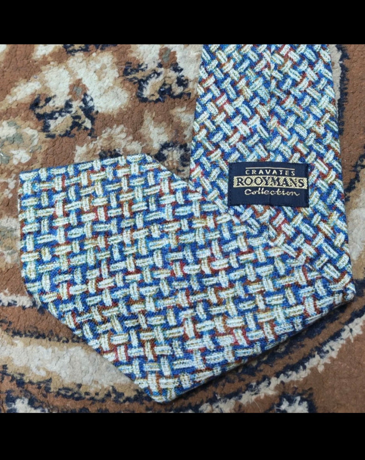 mens vintage classic 100% pure silk geometric handwoven knitneck tie