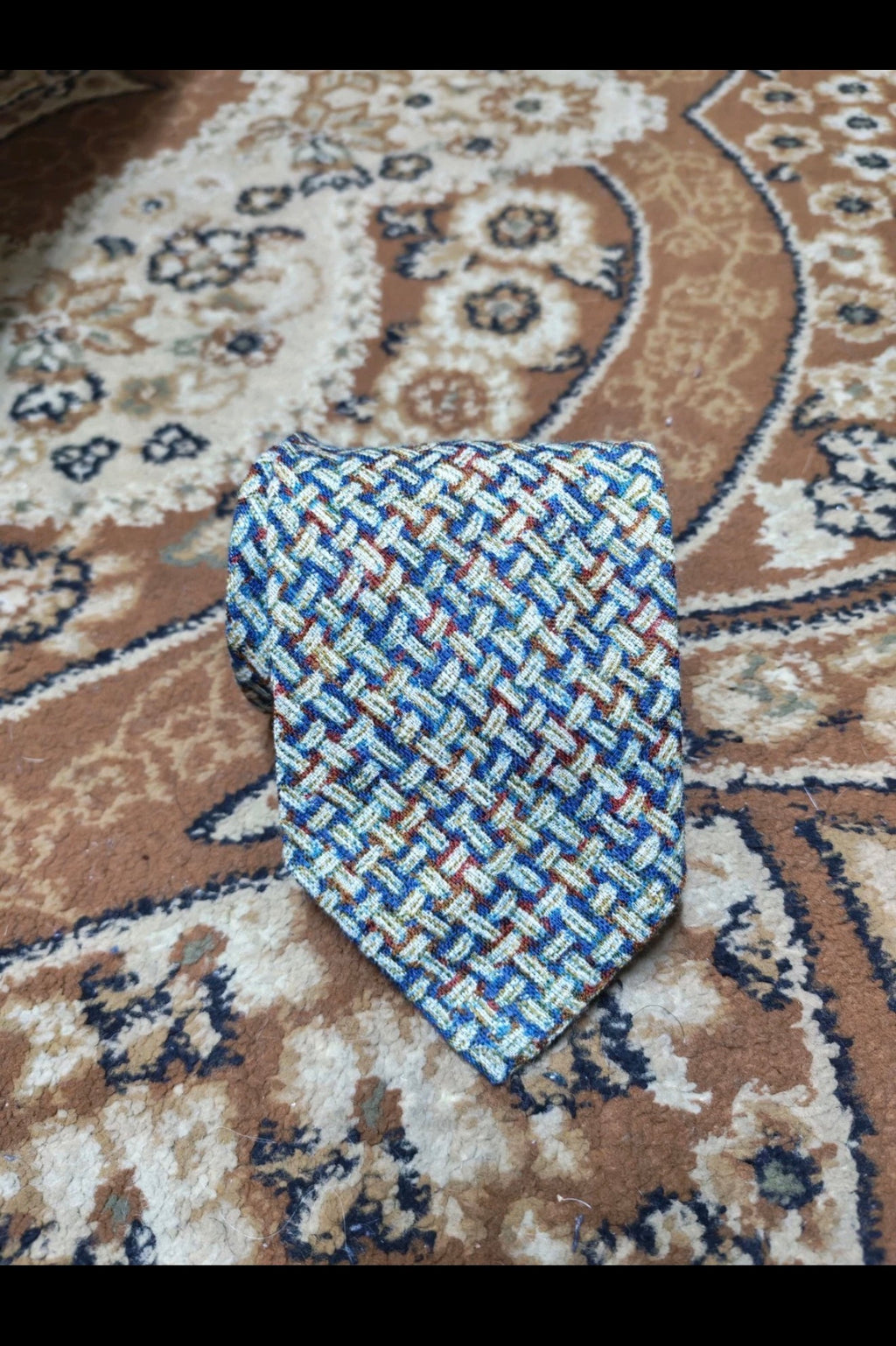 mens vintage classic 100% pure silk geometric handwoven knitneck tie