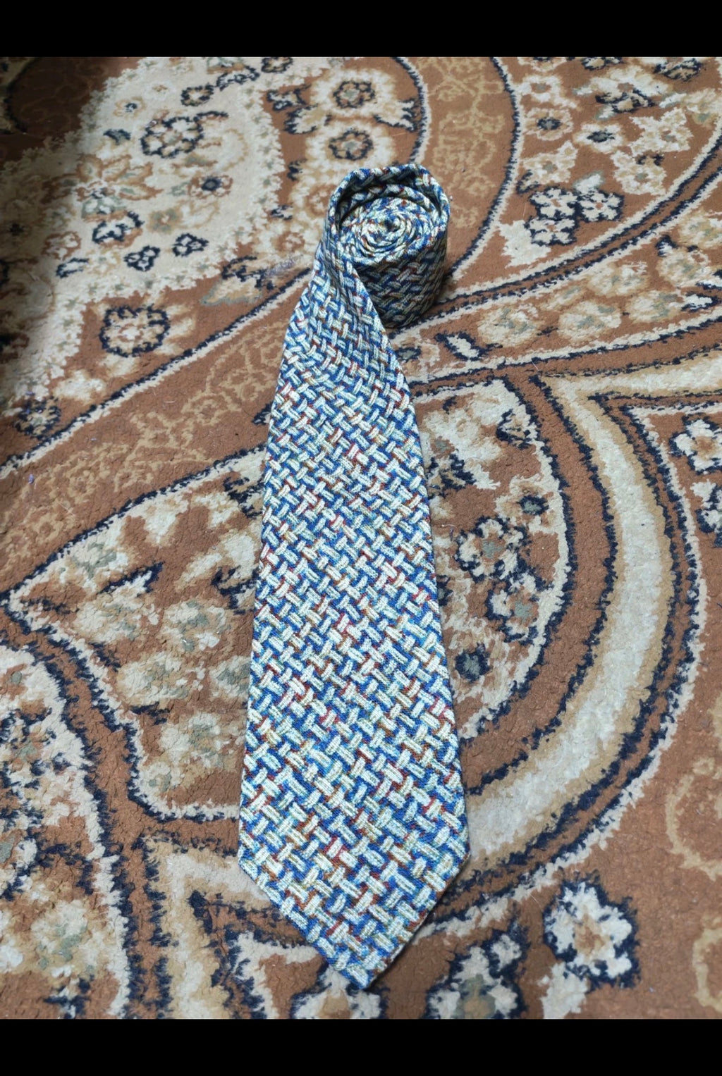 mens vintage classic 100% pure silk geometric handwoven knitneck tie