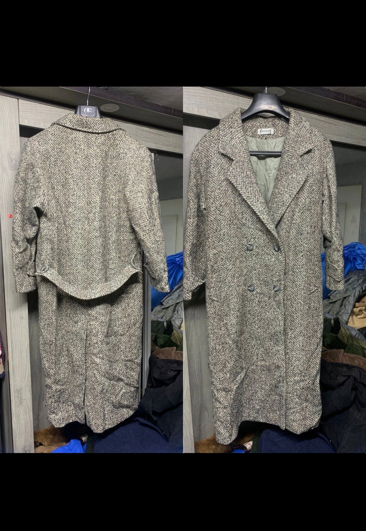 Vintage Forecaster Boston Wool blend db belted camouflage over coat 42 12 L