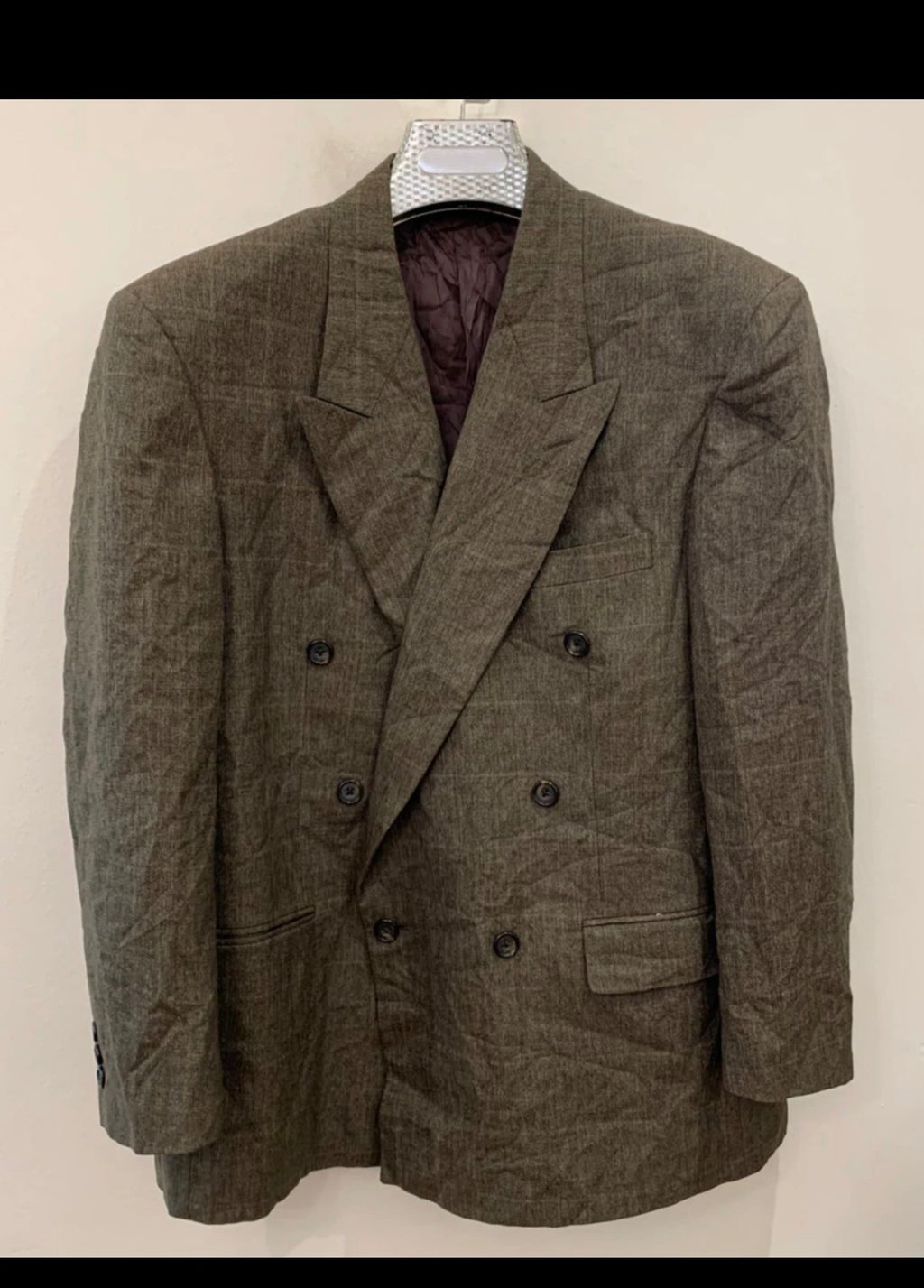 Vintage Cambridge pure wool Windowpane double breasted jacket blazer 42R 42S