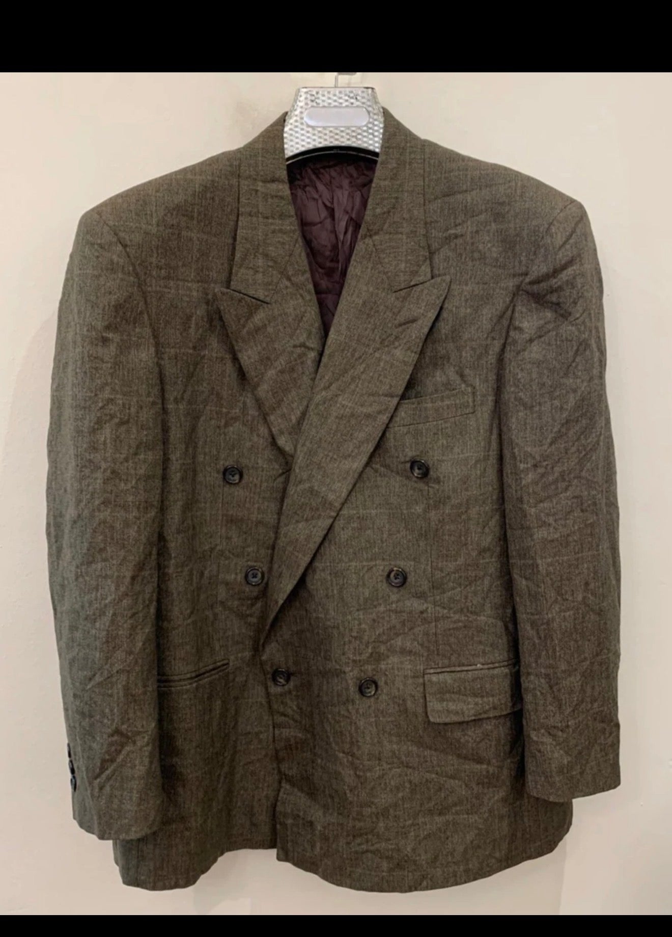 Vintage Cambridge pure wool Windowpane double breasted jacket blazer 42R 42S