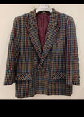 Vintage wool cashmere blend classic plaid double breasted jacket blazer 14 L 44