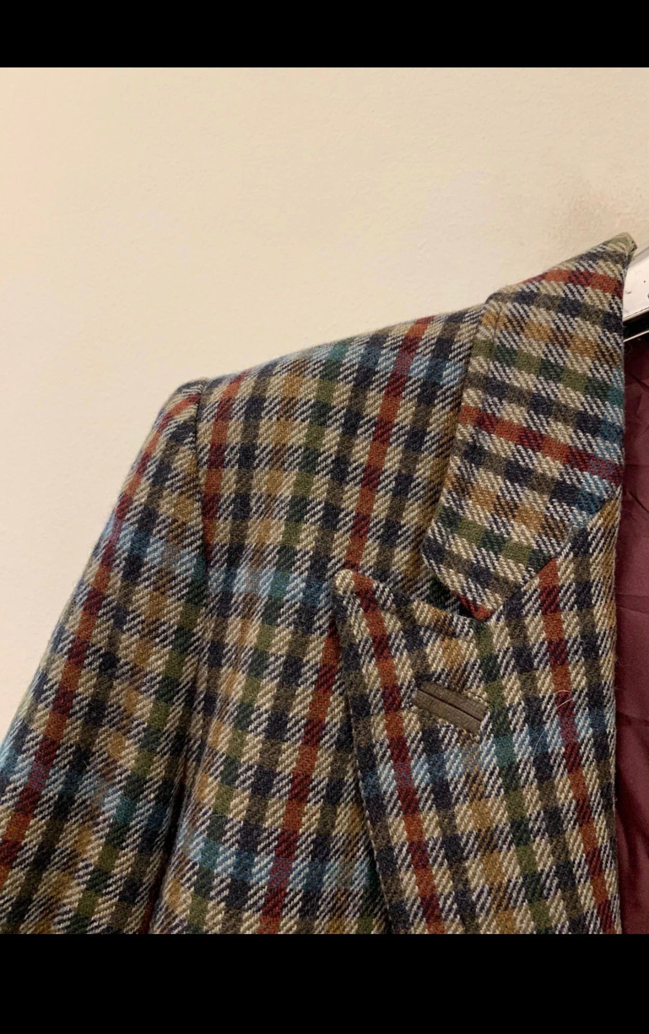 Vintage wool cashmere blend classic plaid double breasted jacket blazer 14 L 44